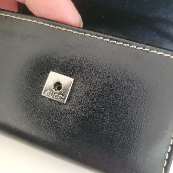 Gucci Logo Plate Key Holder Wallet Case Leather Small Unisex Black Trifold - Picture 4 of 10